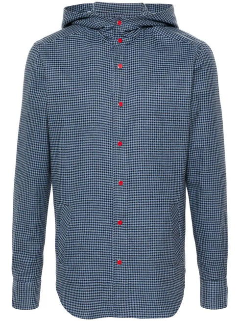 gingham-check hooded shirt
